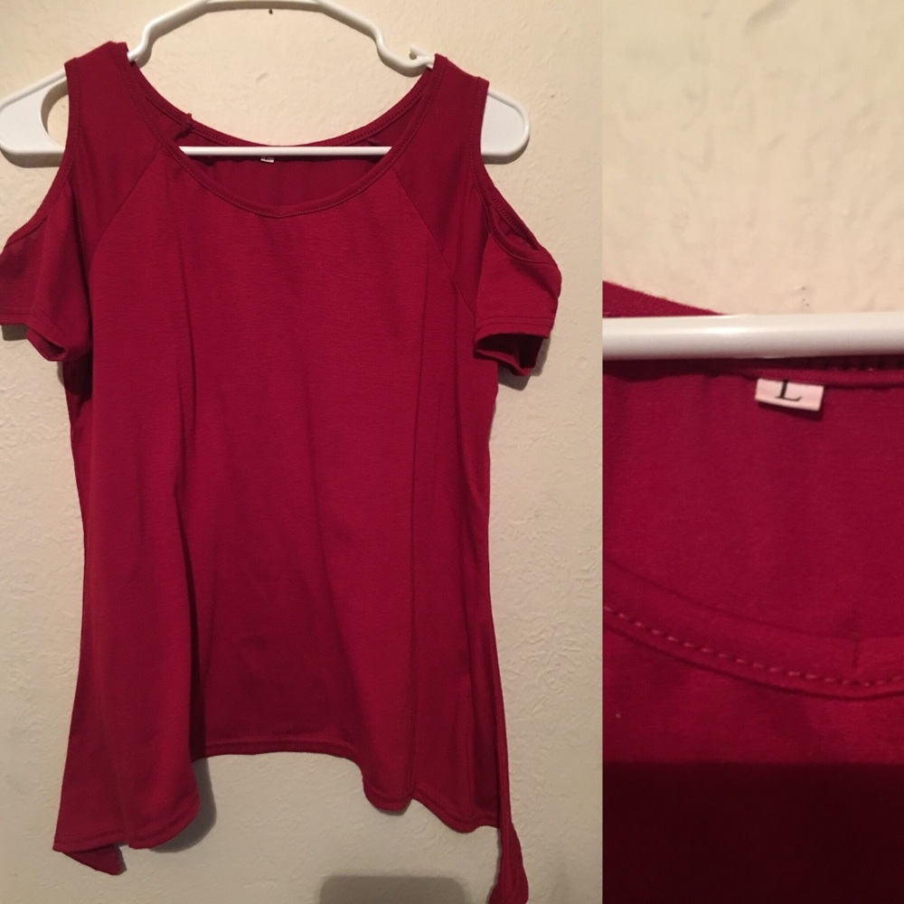 Red cold shoulder top